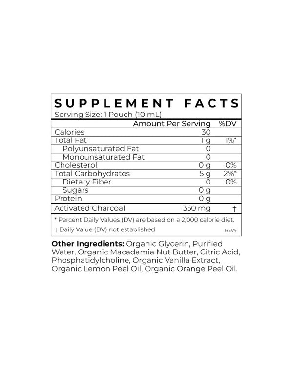 Cymbiotika Activated Charcoal Nutrition Label