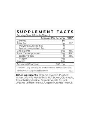 Cymbiotika Activated Charcoal Nutrition Label